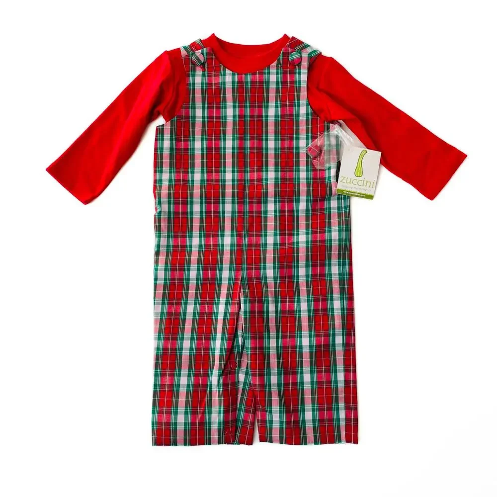NWT 3M Zuccini Kids Red Plaid Longall Set
